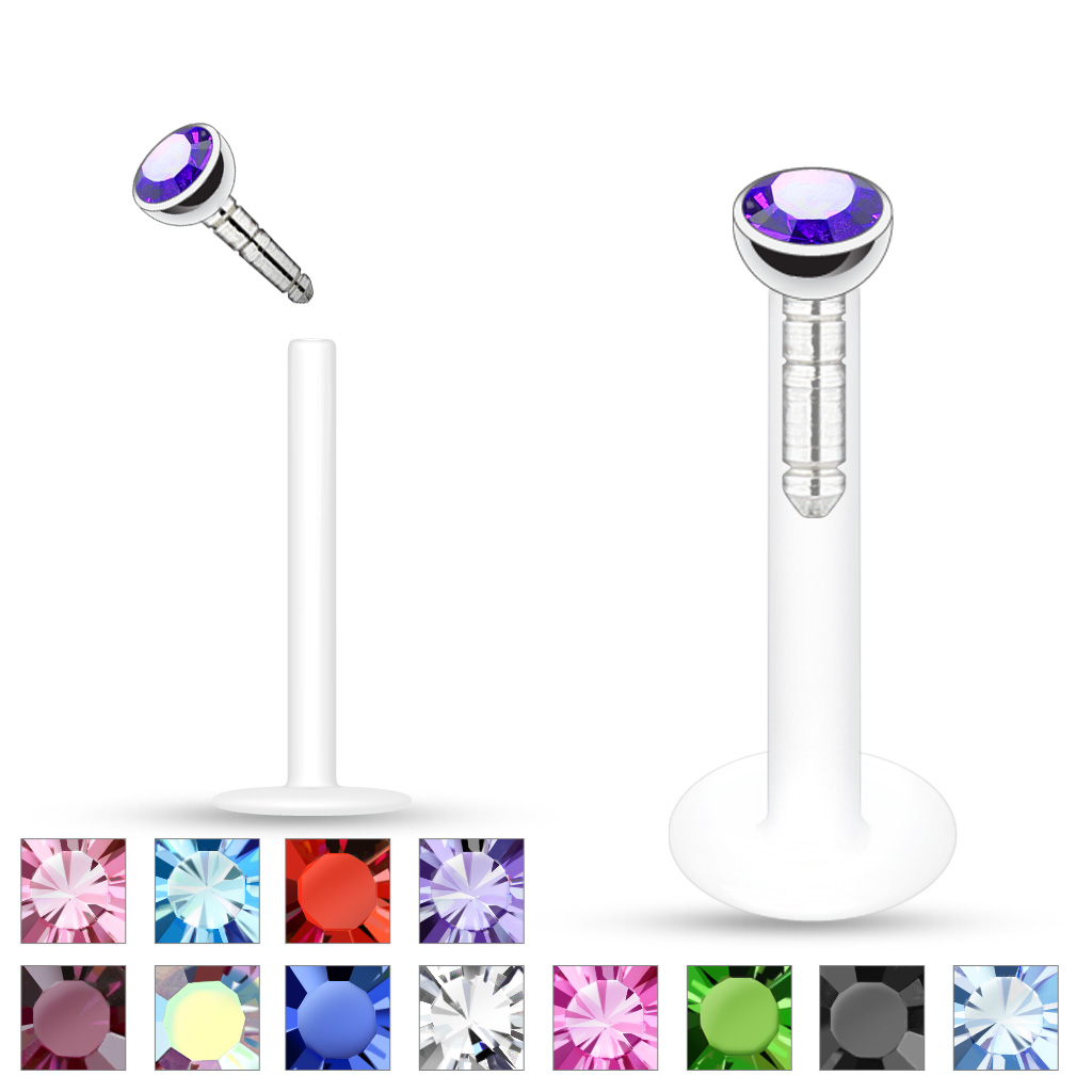 Lippenpiercing Bioflex PTFE 1,2 x 8 mm Zirkonia Kristall Helix Tragus Lippe