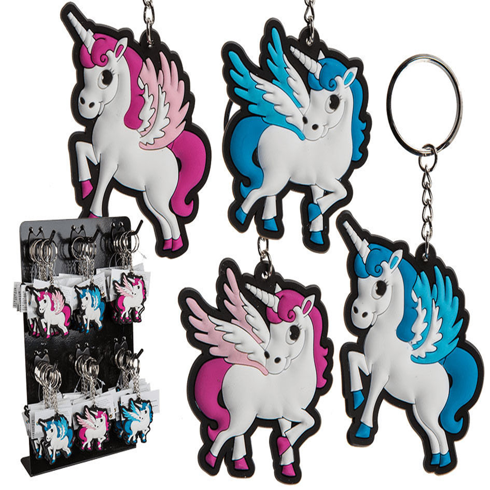 Schlüsselanhänger Einhorn Anhänger aus Gummi Alicorn Pegasus Pink Blau Farbwahl