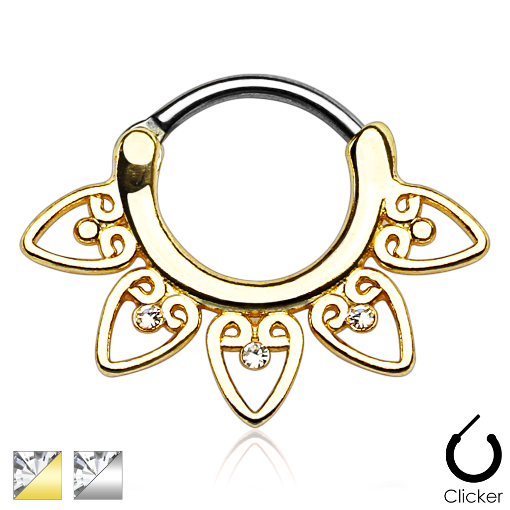 Septum Clicker Tribal Fächer Herzen Farbwahl Herz Kristall Nasen Septum Piercing